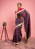 Blue Digital Print Tussar Saree