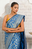 Blue Jaal Work Soft Silk Banarasi Saree