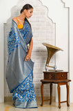 Blue Jaal Work Soft Silk Banarasi Saree