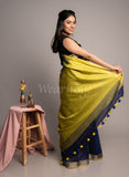 Blue Linen Saree with Yellow Pallu