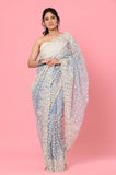 Blue Organza Embroidered DesignerSaree