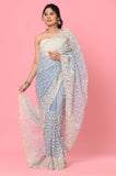 Blue Organza Embroidered DesignerSaree