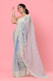 Blue Organza Embroidered DesignerSaree