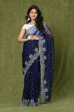 Blue Organza Embroidered Designer Saree