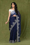 Blue Organza Embroidered Designer Saree