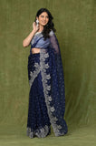 Blue Organza Embroidered Designer Saree