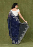 Blue Organza Embroidered Designer Saree