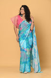 Blue Printed Chinon Saree