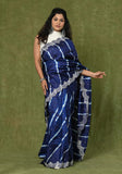 Blue Pure Tussar Shibori Mirror Work Saree