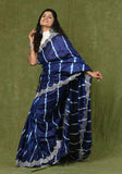 Blue Pure Tussar Shibori Mirror Work Saree