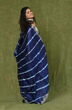 Blue Pure Tussar Shibori Mirror Work Saree