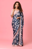 Blue Satin Printed Saree