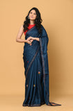 Blue Semi Tussar Embroidered Saree