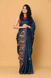 Blue Semi Tussar Embroidered Saree