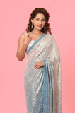 Blue Shaded Net Sequins Designer Saree