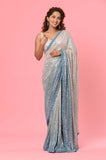 Blue Shaded Net Sequins Designer Saree