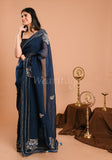 Blue Silk Organza Crystal Resham Saree