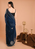 Blue Silk Organza Crystal Resham Saree