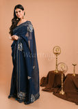 Blue Silk Organza Crystal Resham Saree