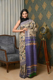 Blue Pure Tussar Ghicha Printed Saree