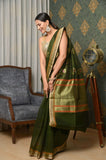 Bottle Green Cotton Silk Banarasi Saree