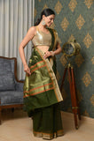 Bottle Green Cotton Silk Banarasi Saree