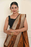 Brown-Orange Handwoven Tanchui Silk Banarasi Saree