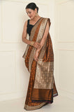 Brown-Orange Handwoven Tanchui Silk Banarasi Saree