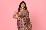 Brown Printed Katha Work Tussar Saree