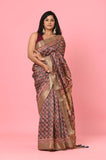 Brown Printed Katha Work Tussar Saree