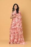 Brown Satin Printed Saree