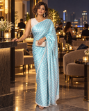 Blue Polka Dots Satin Saree with Stitched Blouse