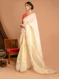 Cream Gota Patti Uppada Silk Saree