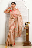 Dark Beige-brown Cut Work Pure Tussar Saree