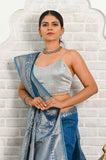 Dark Blue Banarasi Linen Saree