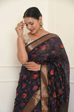 Dark Blue Meena Jaal Cotton Silk Saree