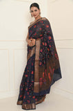 Dark Blue Meena Jaal Cotton Silk Saree