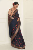 Dark Blue Meena Jaal Cotton Silk Saree