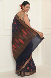 Dark Blue Meena Jaal Cotton Silk Saree