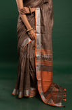 Dark Fawn Linen Saree