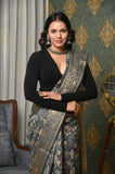 Dark Gray Digital Printed Chanderi Saree