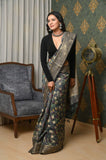 Dark Gray Digital Printed Chanderi Saree