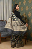 Dark Gray Digital Printed Chanderi Saree