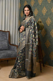 Dark Gray Digital Printed Chanderi Saree