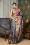 Dark Gray Dupion Silk Banarasi Saree