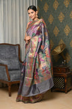 Dark Gray Dupion Silk Banarasi Saree