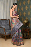 Dark Gray Dupion Silk Banarasi Saree