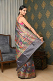 Dark Gray Dupion Silk Banarasi Saree