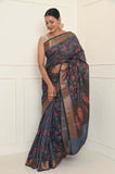 Dark Gray Meena Jaal Cotton Silk Saree