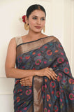 Dark Gray Meena Jaal Cotton Silk Saree